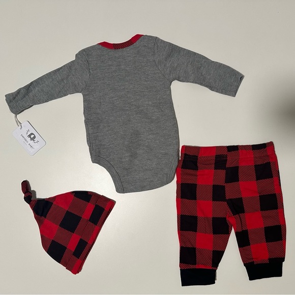 NWT Emporio Baby 0-3M 3pc Set Holiday Outfit Red and Black Plaid - Picture 4 of 10